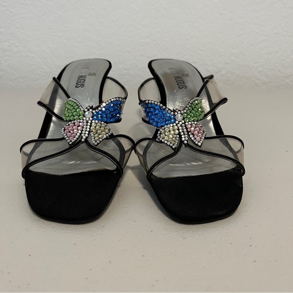 Max Lugus Couture Lucite Heel Sandals Stone Bead Detail Butterfly Size 9 - Picture 1 of 8